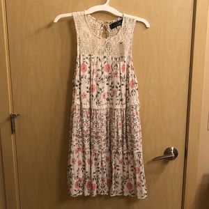 Blue Rain White Lace Floral Mini Sleeveless Dress
